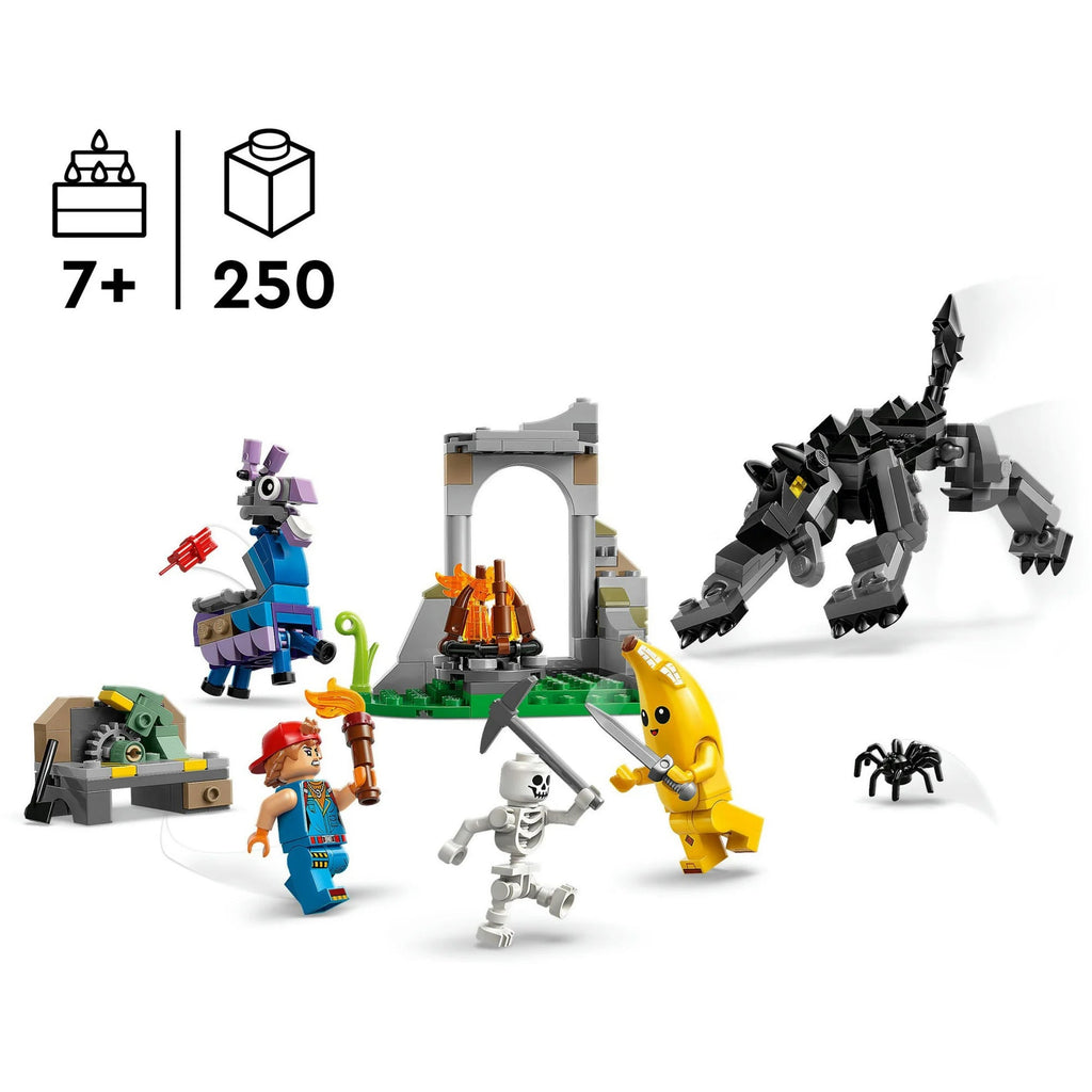 LEGO Fortnite 77075 Lager mit Schali, Zündkerzenkünstlerin & Wolf – 250 Teile