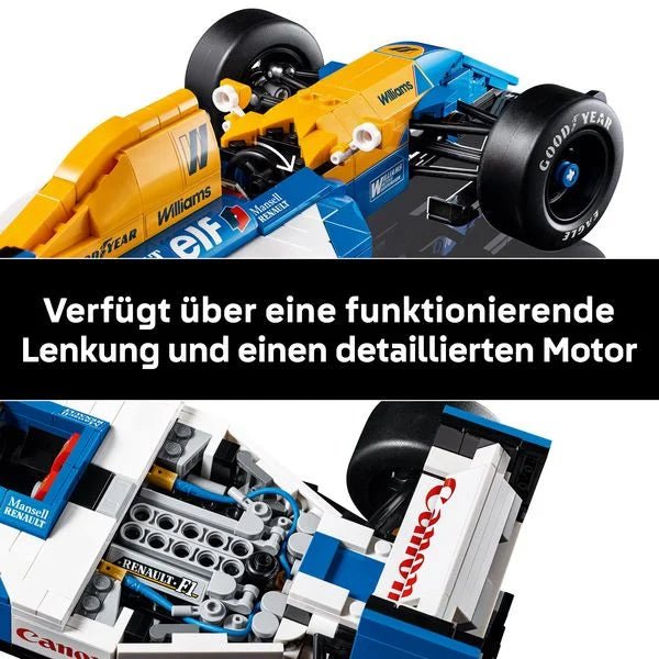 LEGO Icons FW14B Ausstellungsmodell mit Fahrerpodest und Statistiktafel
