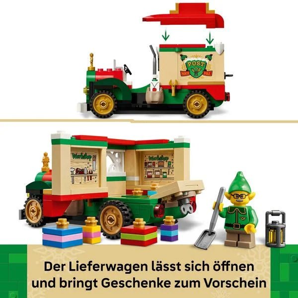 Weihnachts LEGO Set mit Lieferwagen, Minifigur und Mini-Weihnachtsbaum als Deko
