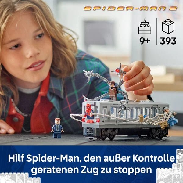 Doc Ock Figur mit vier beweglichen Tentakeln am LEGO Zug
