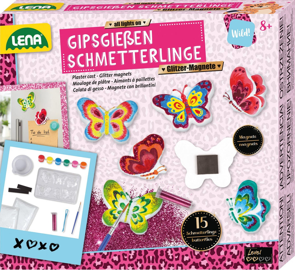 Lena - Gipsgießen Glitter Schmetterlinge, Faltschachtel - Simm Spielwaren