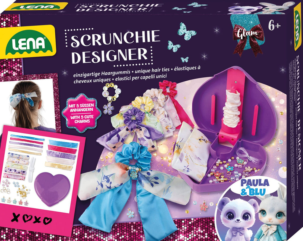LENA Scrunchies Designer Set mit Textil Gummiband Accessoires und Anleitung zum Nähen eigener Haargummis für Kinder ab 6 Jahren
