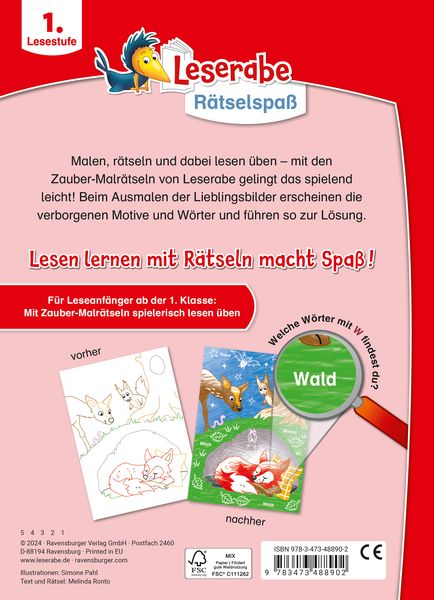 Leserabe Rätselspaß Zauber - Malrätsel zum Lesenlernen: Im Wald - Ravensburger