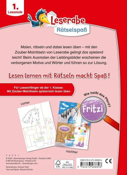 Leserabe Rätselspaß Zauber - Malrätsel zum Lesenlernen: Pferde (1. Lesestufe) - Ravensburger