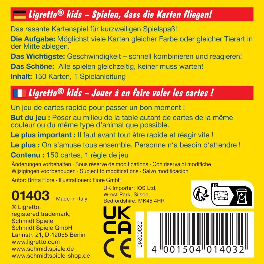 Ligretto Kids Kartenspiel mit bunten Tiermotiven für Kinder ab 5 Jahren
