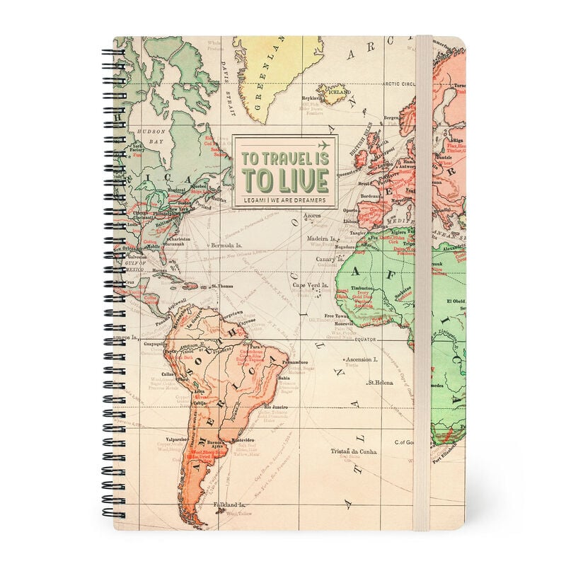 Legami Notizbuch A4 Travel mit Spiralbindung und linierten Seiten