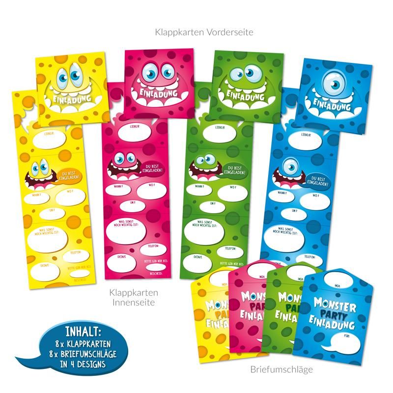 Einladungskarten Kinderparty – monstermäßig bunt & personalisierbar