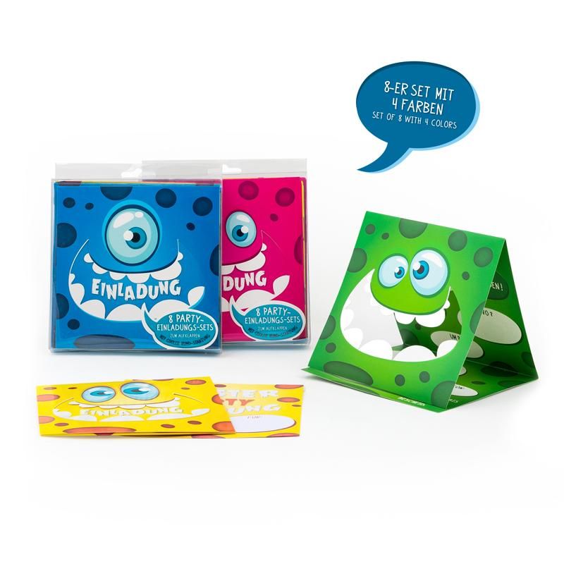 LITTLE MONSTER Einladungskarten – 8 Klappkarten mit Umschlägen