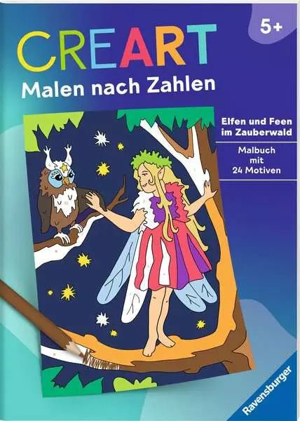 CreArt Malen nach Zahlen ab 5 Jahren mit Feen- und Elfenmotiven im Zauberwald als Malbuch
