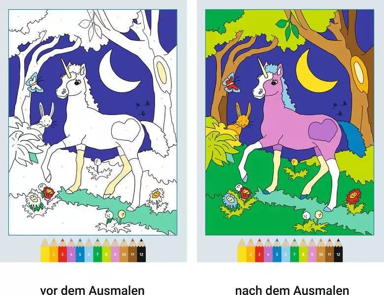 Ravensburger Malen-nach-Zahlen-Buch mit Fantasy-Motiven wie Einhörnern, Feen und magischen Tieren
