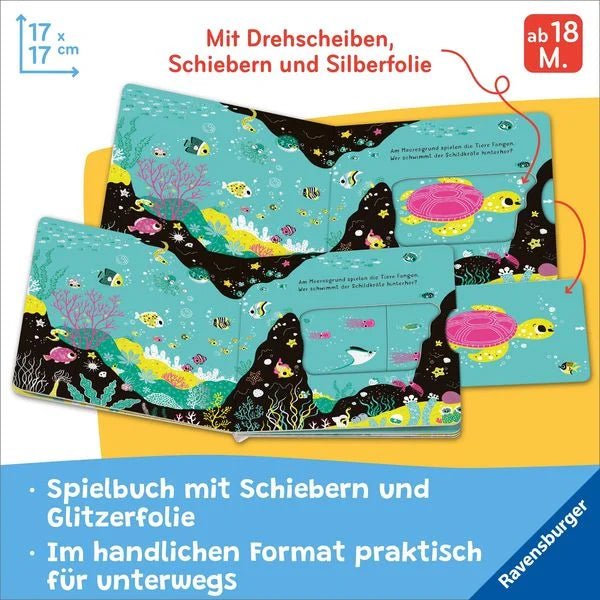Kinderbuch ab 18 Monaten Glitzerbuch Meer mit Schiebern
