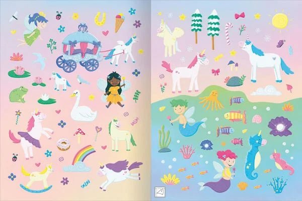 Stickerheft für Mädchen mit Einhörnern und Regenbogen
