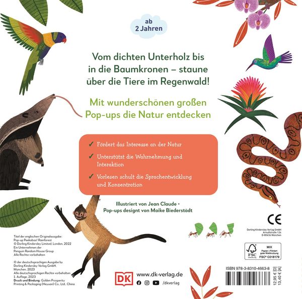 Kinderbuch Regenwald ab 2 – Pop-up-Bilderbuch mit Tieren
