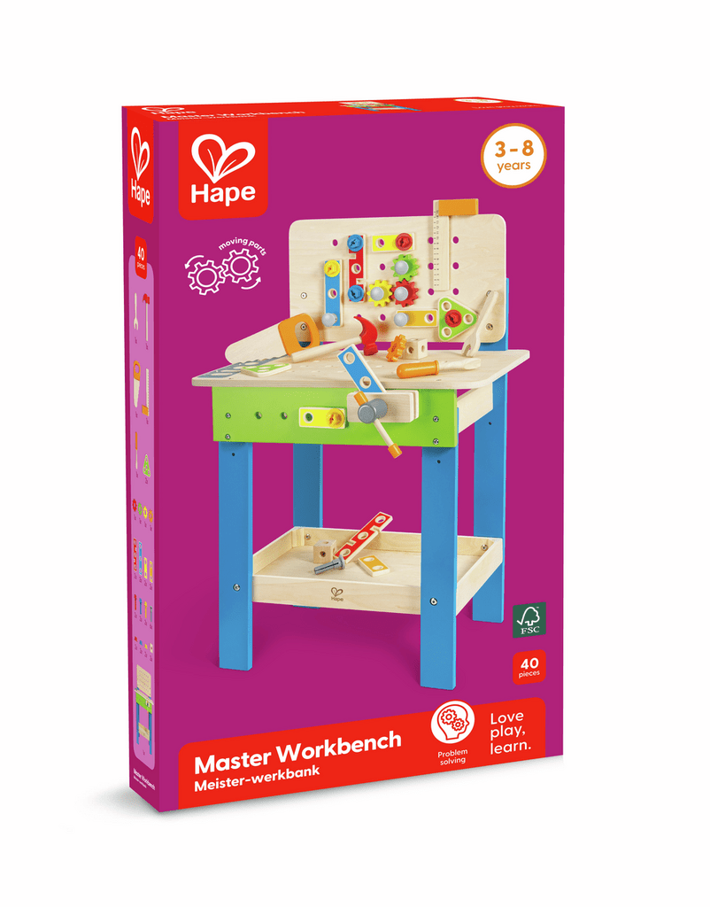 Holz Werkbank Hape für Kinder mit 35 Teilen Werkzeug
