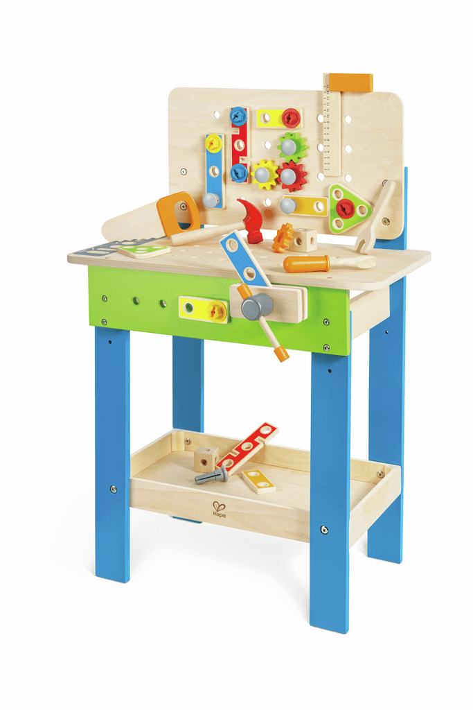 Hape Meister-Werkbank große Holzwerkbank mit Zubehör
