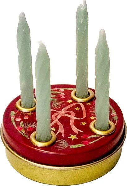 Mini-Adventskranz mit goldenen Details und Kerzen Ø 4,5 cm