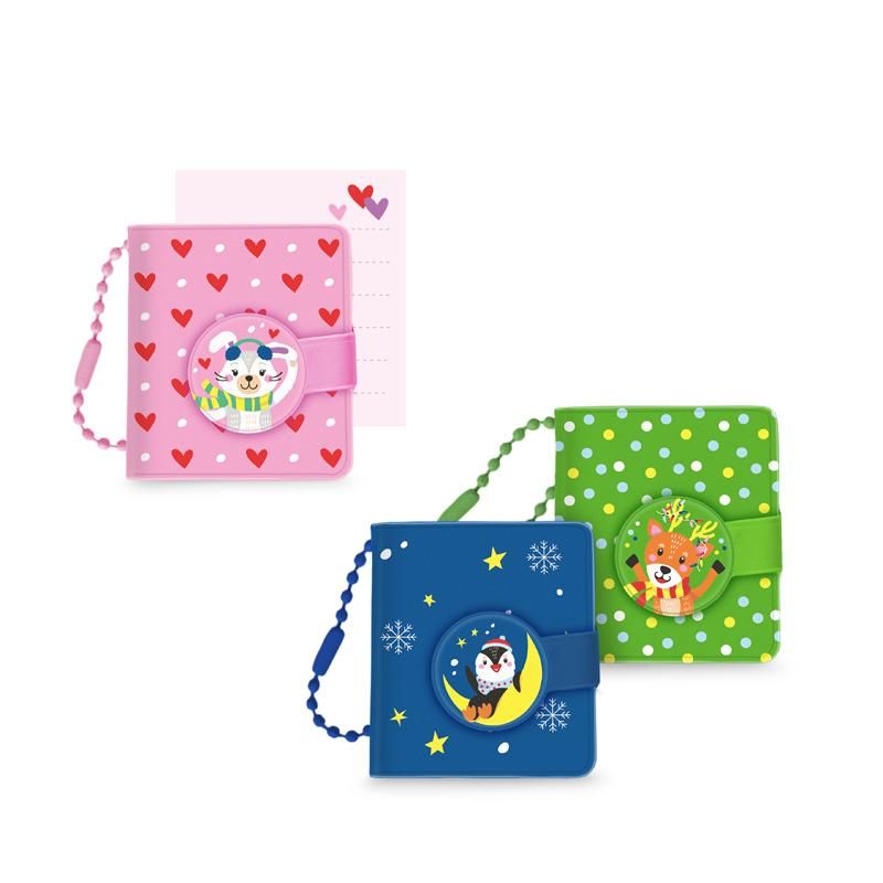 Mini-Notizbuch mit Anhänger und Kugelkette – 3 Farben Blau Rosa Grün
