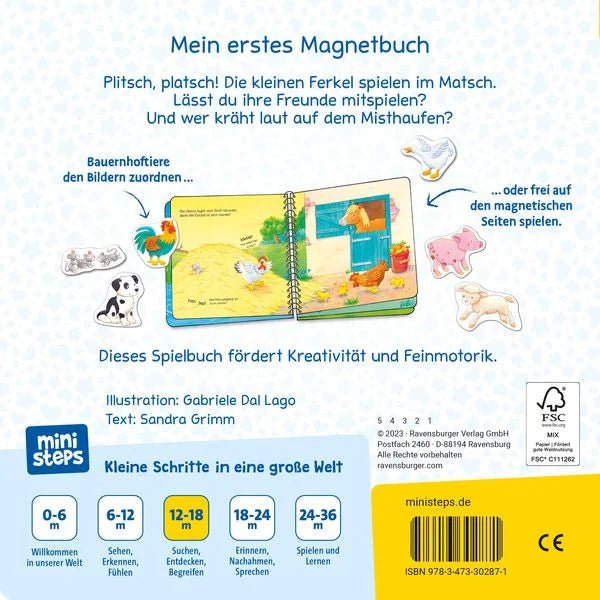 Ministeps: Mein erstes Magnetbuch: Wer spielt mit wem? Bauernhoftiere - Ravensburger