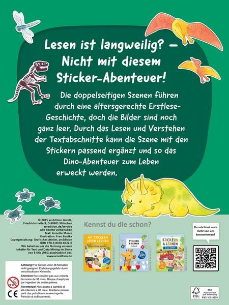 Softcover Stickerbuch Lesen lernen Dino-Thema