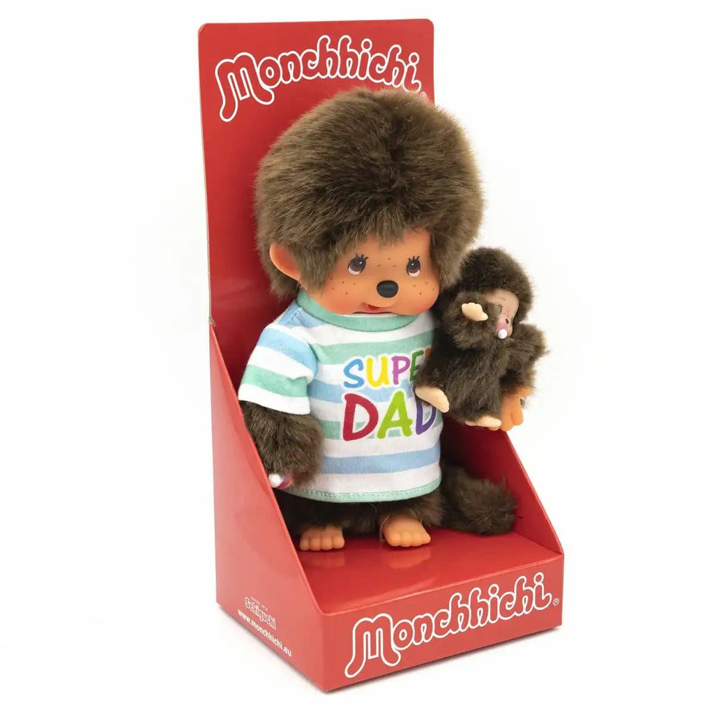 Monchhichi Papa mit Baby im Tragetuch Kuscheltier 20 cm Sekiguchi