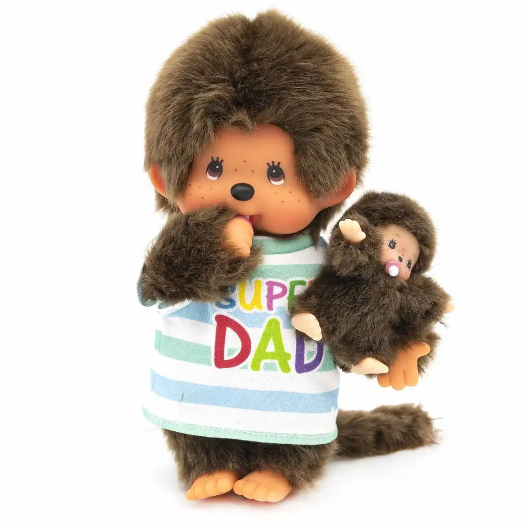 Monchhichi Vater mit Kind Plüschfigur blau braun 20 cm ab 3 Jahren