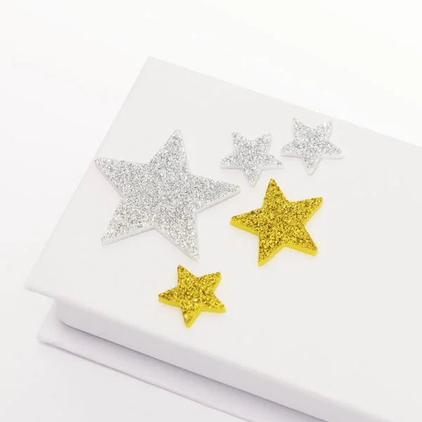 Moosgummi Glitter - Sticker STERNE I , 40 Stück gold/silber - Folia