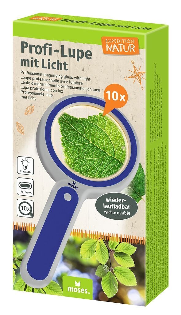 Profi-Lupe mit Licht 10x für Kinder beim Naturentdecken
