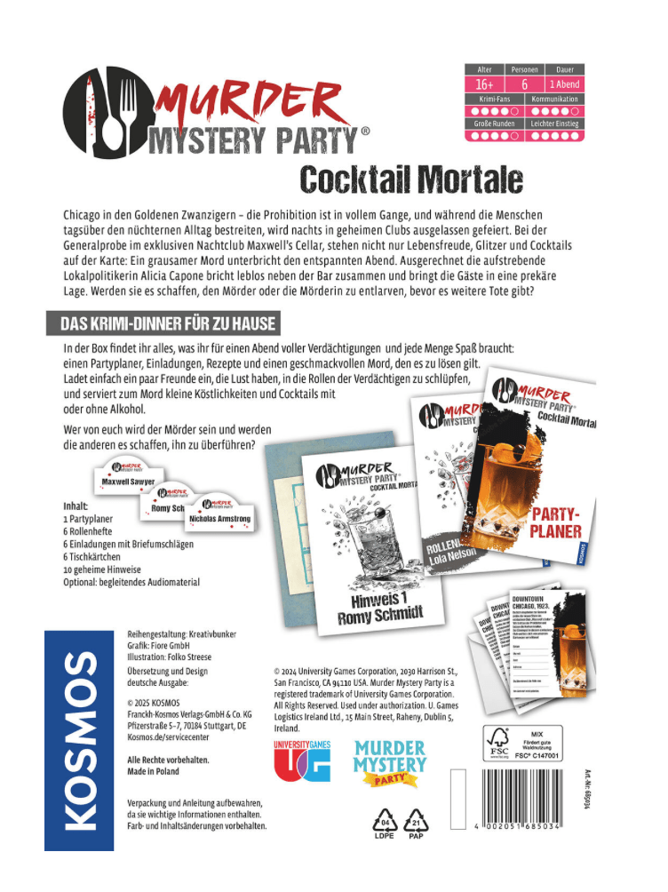 Murder Mystery Party Cocktail Mortale – Krimi-Dinner für 6 Personen ab 16 Jahren