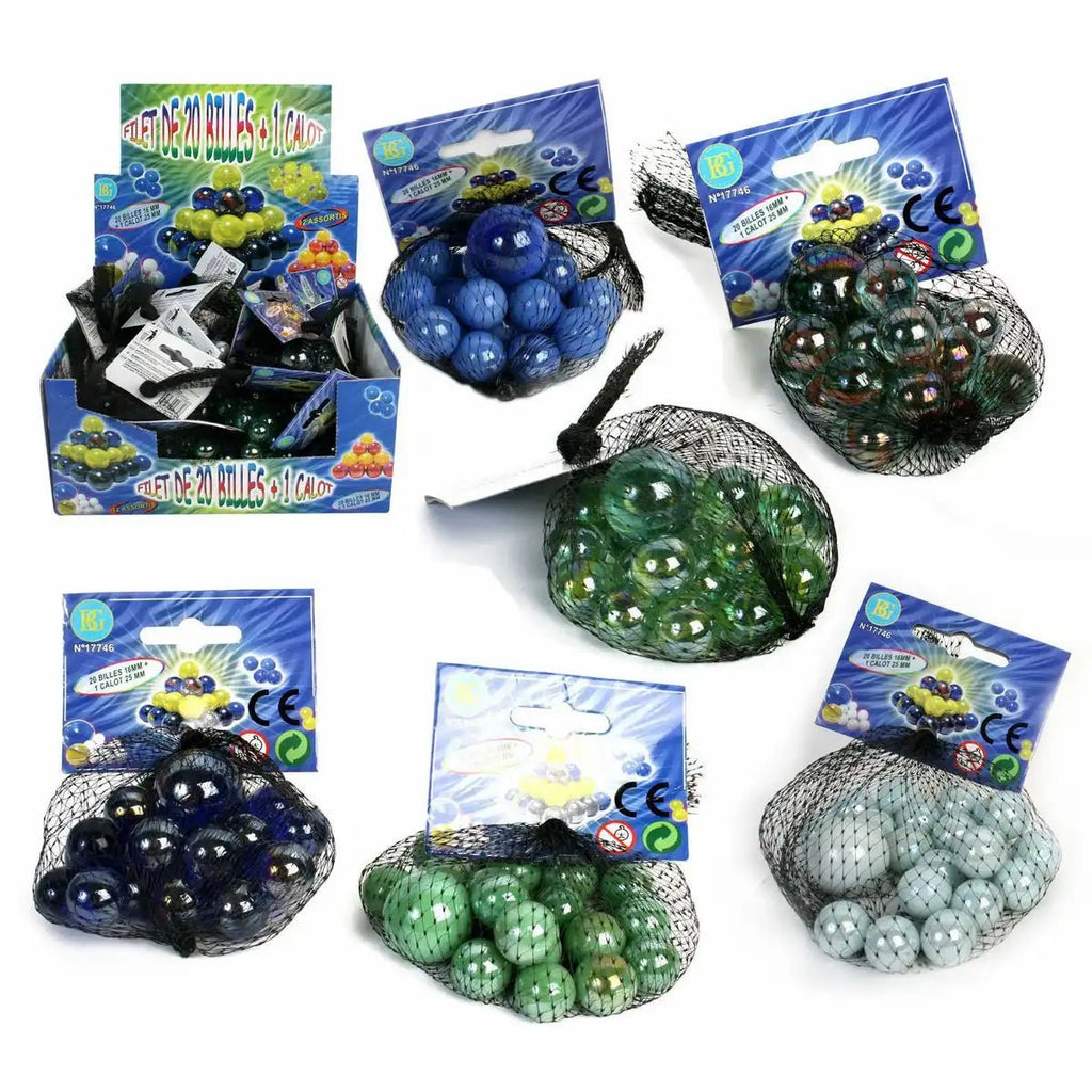 Murmeln Set 21 Stück im Netz – bunt sortiert

