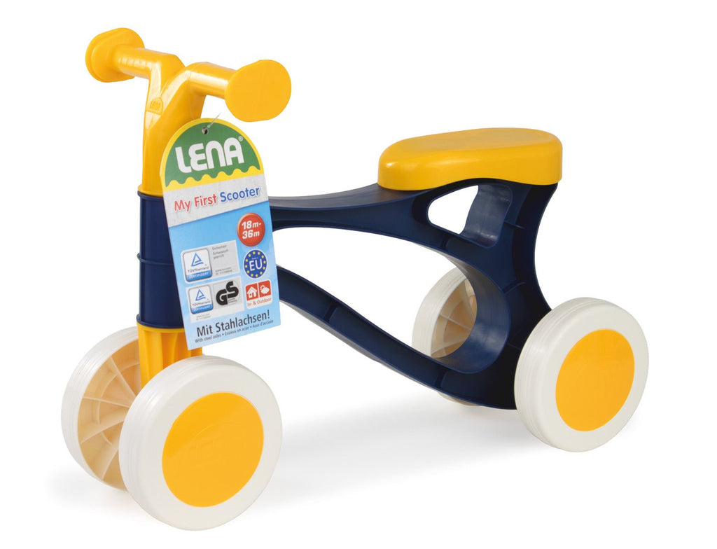 Detailaufnahme der verzinkten Stahlachsen am Kinder-Scooter
