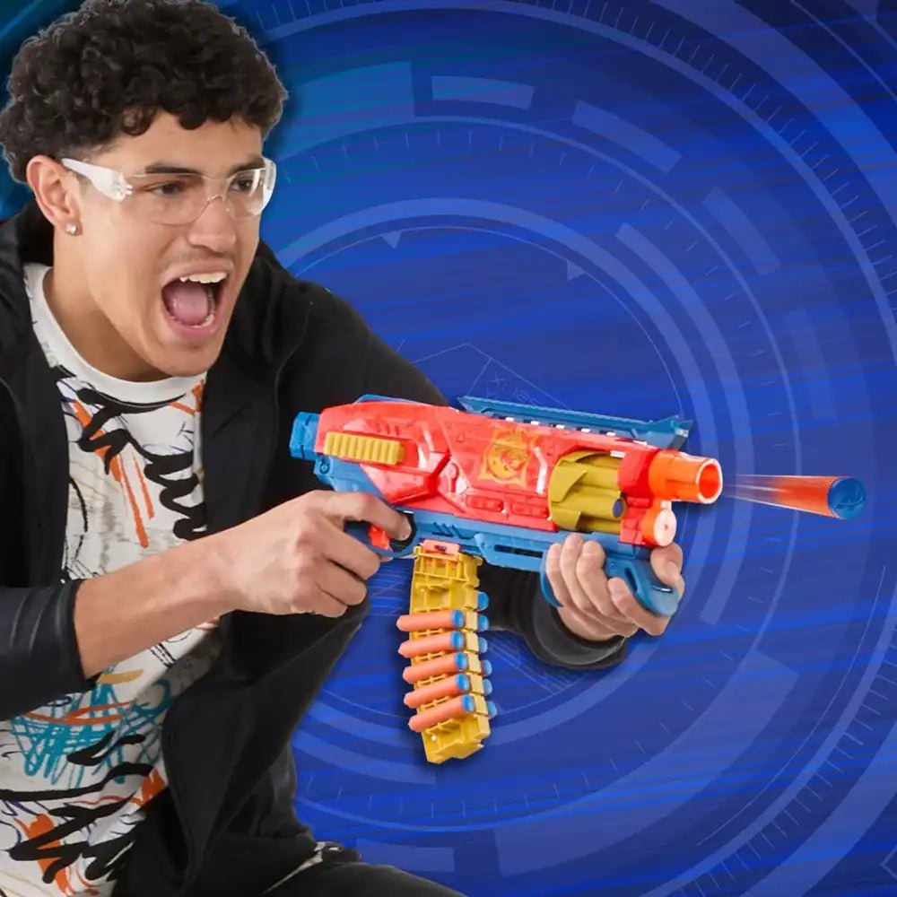 Nahaufnahme 6-Dart-Trommel des Nerf Shadowspeed Recon Blasters
