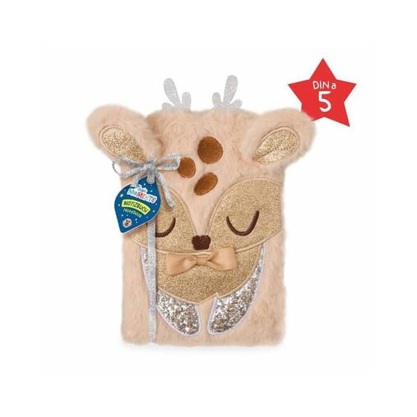 Flauschiges Rentier-Notizbuch im A5-Format mit Plüschoberfläche und 40 Blatt für Notizen
