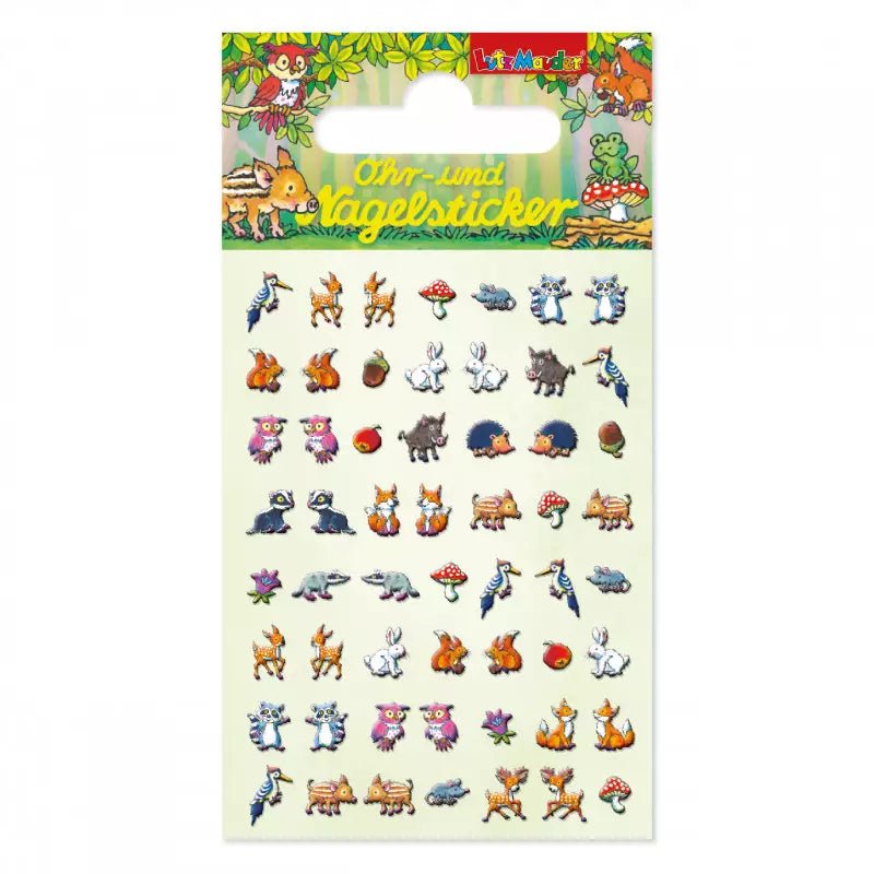 Ohr- und Nagelsticker Waldtiere mit kleinen Tiermotiven
