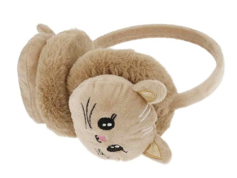Ohrenwärmer Katze hellbraun aus weichem Plüsch für warme Kinderohren im Winter
