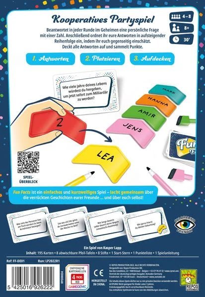Kooperatives Partyspiel Fun Facts mit Karten & Stiften
