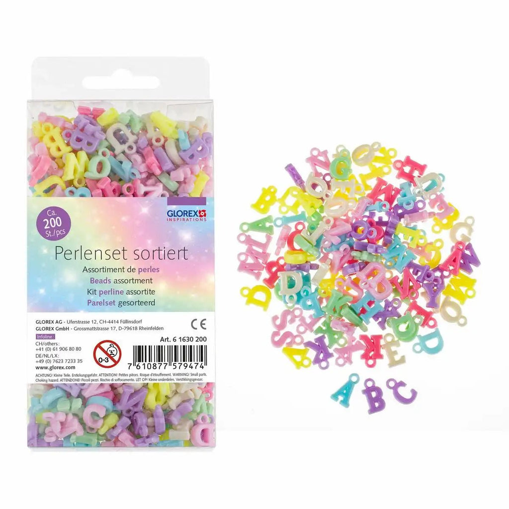 GLOREX Perlen Set Buchstaben Pastellfarben 200 Teile ab 3 Jahren