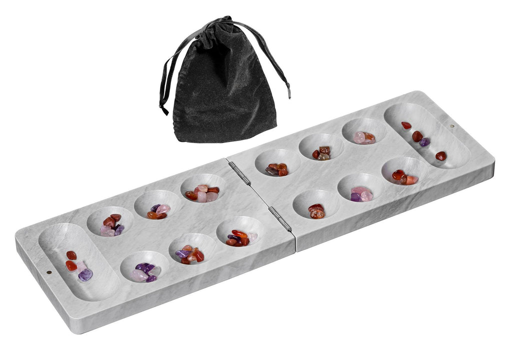 Philos Kalaha Reisespiel klappbar, Marmordesign, mit Natursteinen