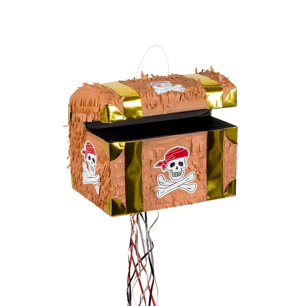 Schatztruhe-Piñata mit Zugband für Kindergeburtstag, ca. 30x26x23cm