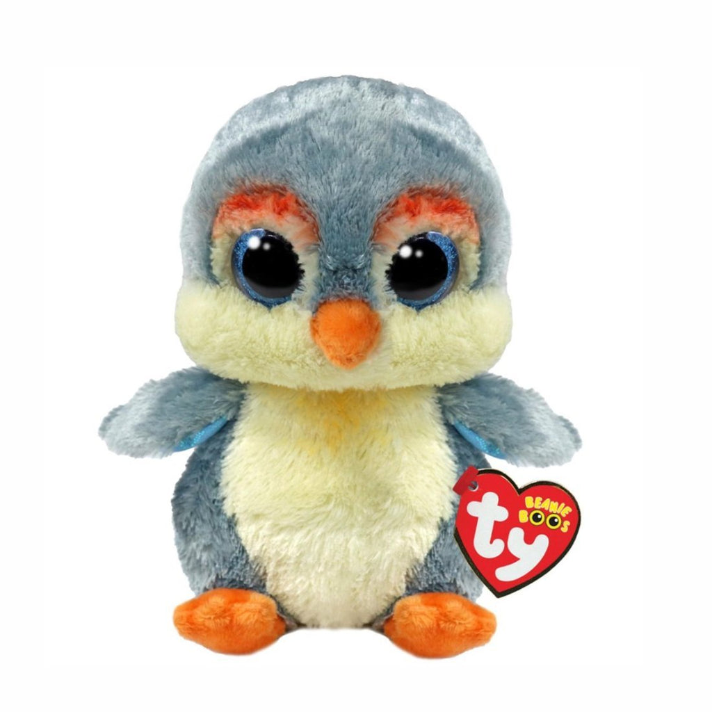 Ty Beanie Boos Pinguin Fisher blaugrau auf weißem Hintergrund
