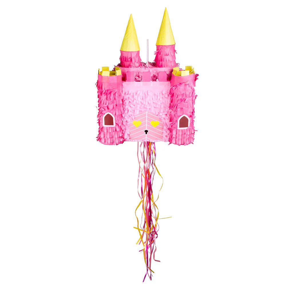 Pinke Schloss-Piñata mit Zieh-Bändern für Prinzessinnenparty, 40x26cm