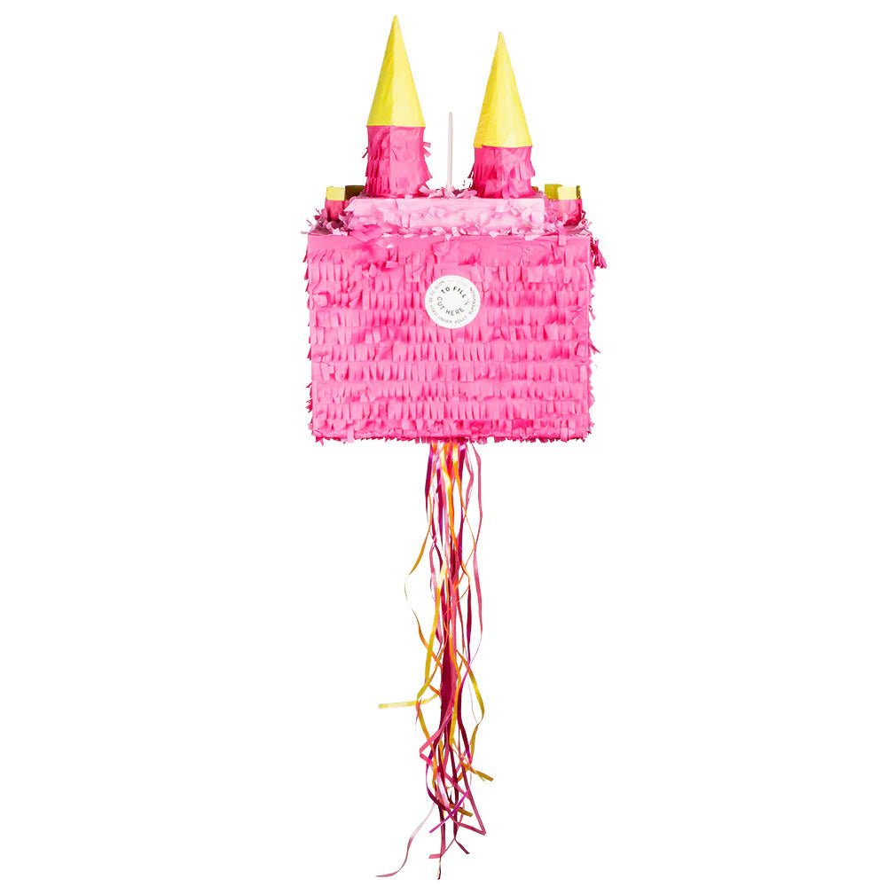 Pinke Schloss-Piñata mit Zieh-Bändern für Prinzessinnenparty, 40x26cm