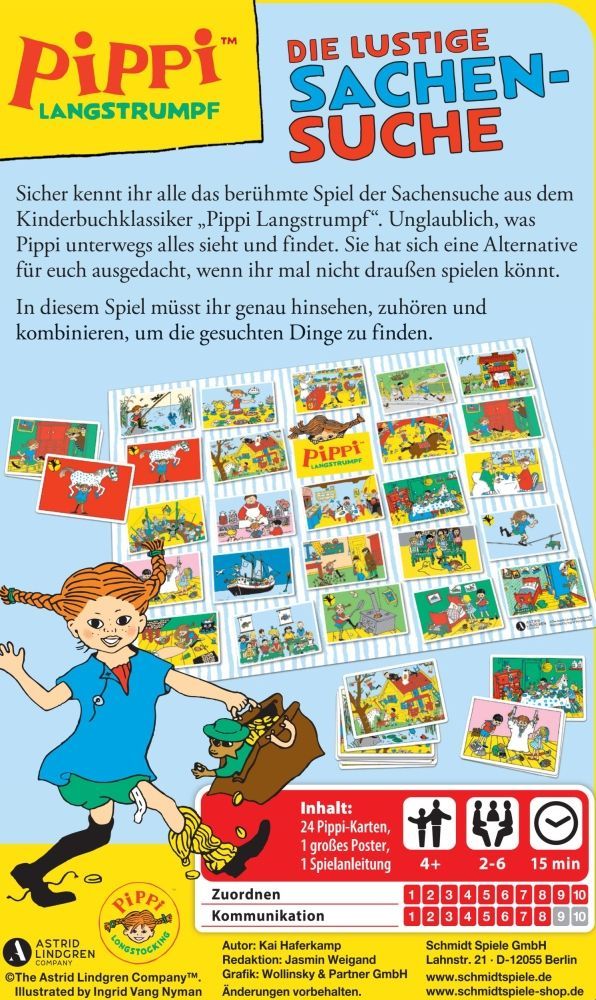 Pippi Langstrumpf Reisespiel ab 4 Jahren mit Bildern & Reaktionsspaß in Metalldose