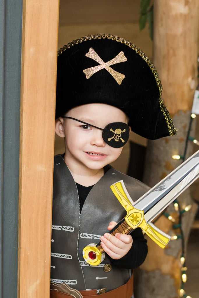 Schwarze Kinder-Augenklappe mit Glitzermotiv