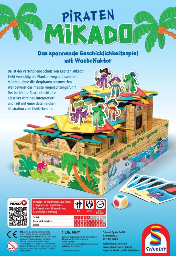 Piraten Mikado Kinderspiel mit 3D-Schiffswrack, Tierpiraten & Planken