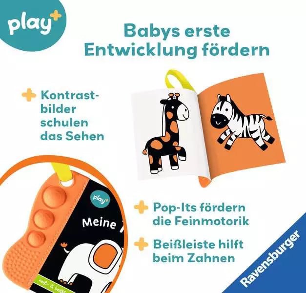 Babybuch ab 6 Monaten Play+ Meine Tiere mit Pop-its
