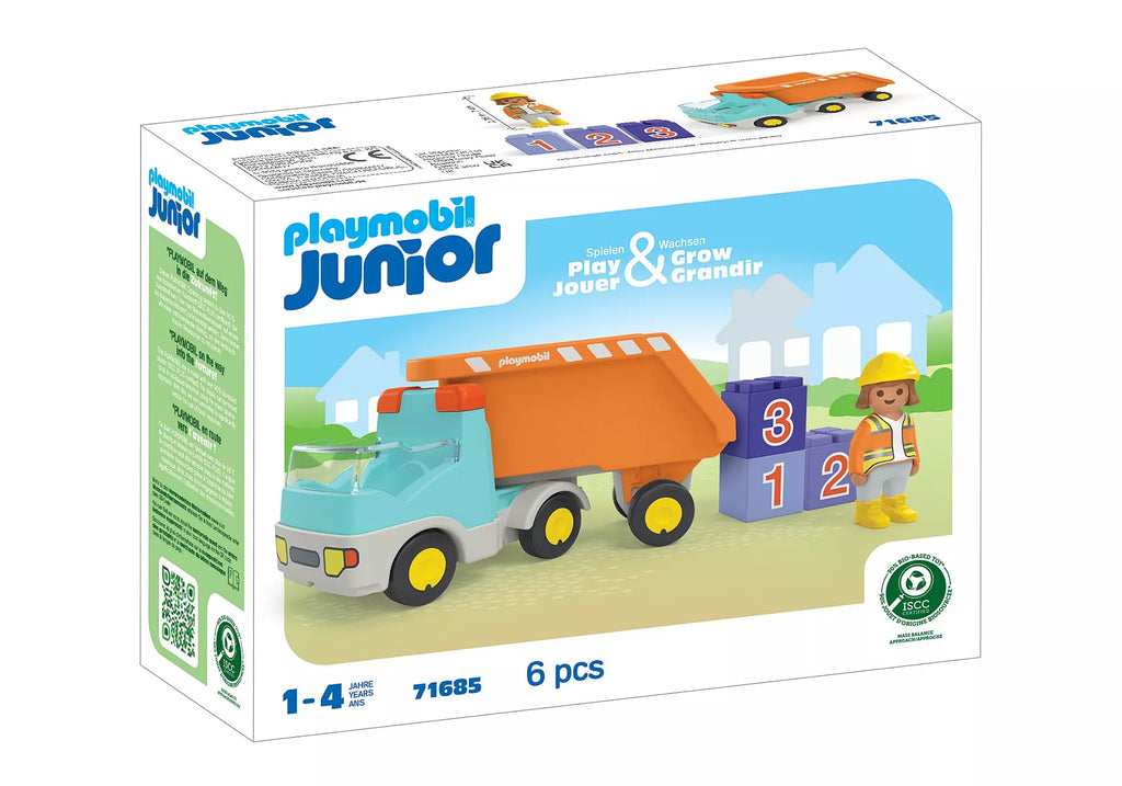 Playmobil 71685 – JUNIOR Kipplaster mit Bauarbeiterin & Bausteinen