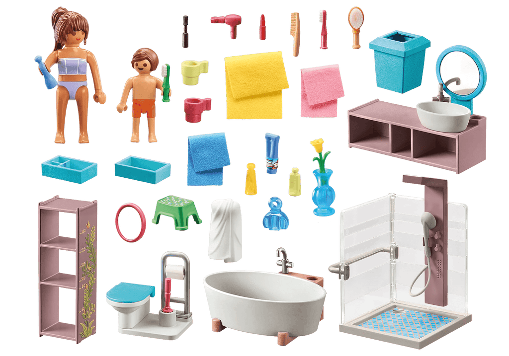 PLAYMOBIL 71611 Badezimmer mit Badewanne, Dusche & Figuren
