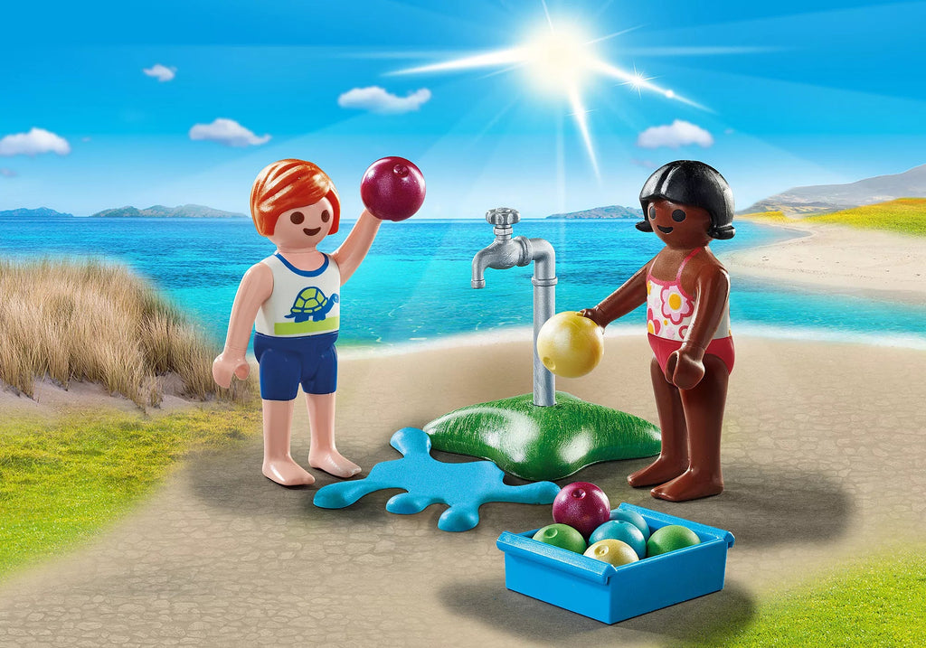 PLAYMOBIL Kinder mit Wasserballons 71166 – Sommerspaß mit Wasserhahn & Zubehör