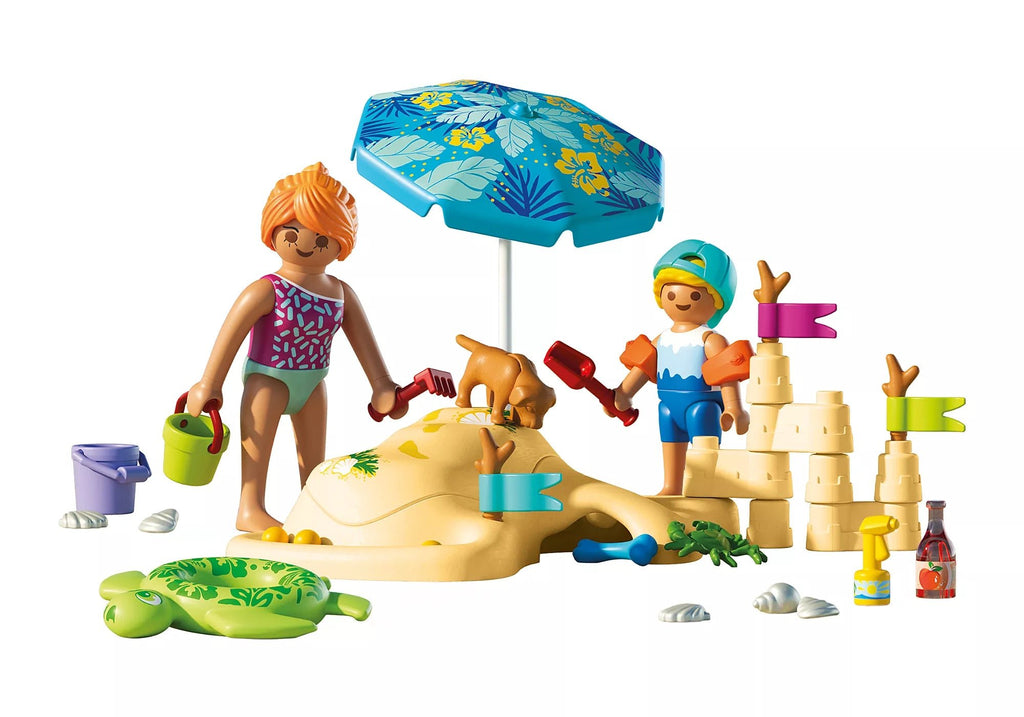 PLAYMOBIL Familienspaß am Strand mit Sandburg ab 4 Jahren