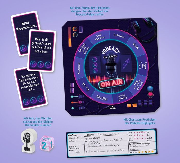 Partyspiel Podcast Game mit 200 Themenkarten für Gruppen
